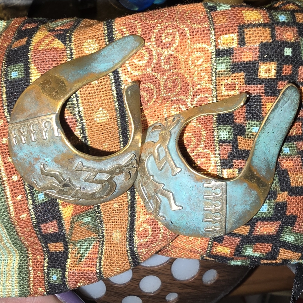 Vintage Navajo Brass  Cuff Earrings